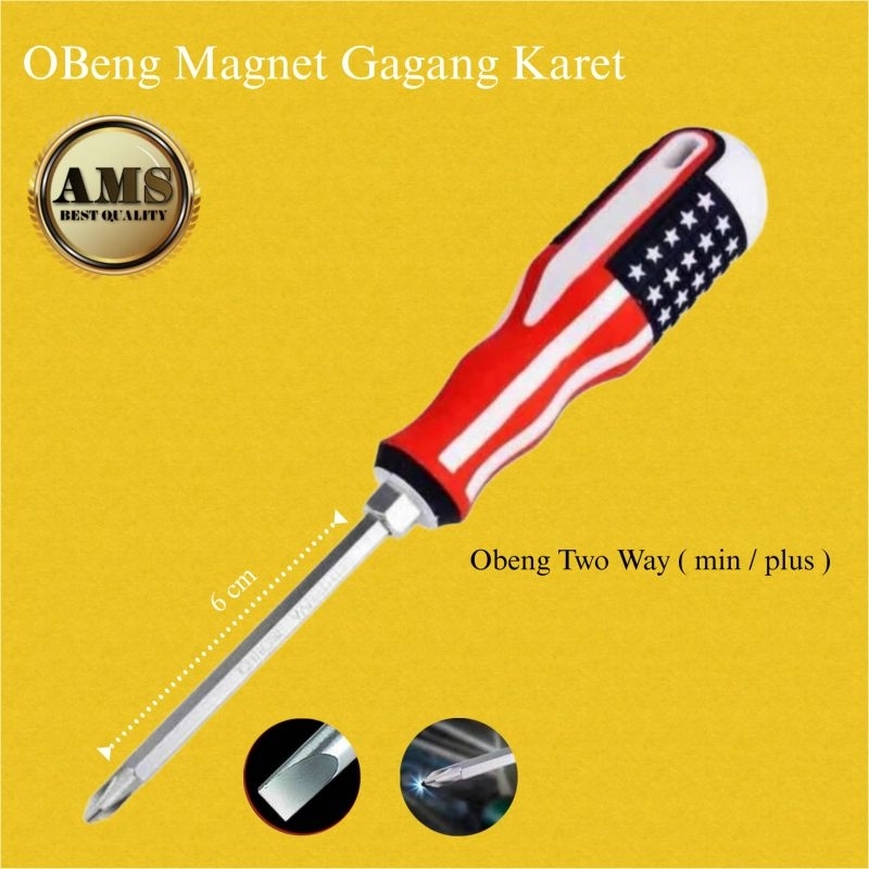 Obeng Magnet Gagang Karet Min Plus / Tespen Obeng Magnet Karet Min Plus / Obeng Tespen Biasa