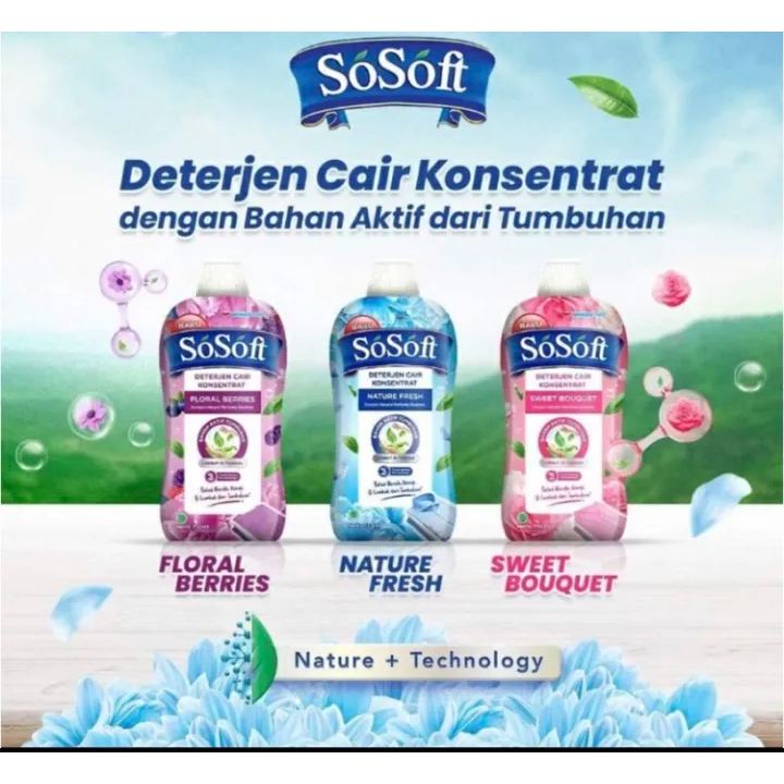 SoSoft Deterjen Cair Konsentrat Nature Fresh 750 ml - Botol