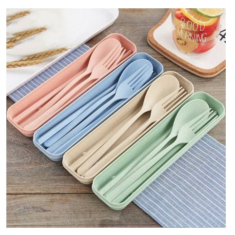 Alat Makan Sendok Sumpit Garpu Alat Makan Box Korea Travelling Set 3IN1