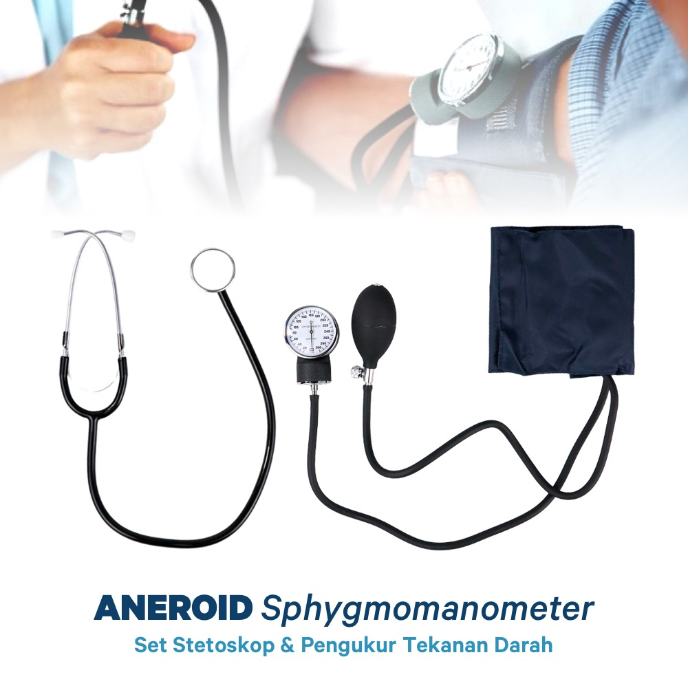 ANEROID Sphygmomanometer Set Stetoskop &amp; Pengukur Tekanan Darah - 0197