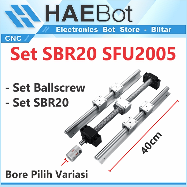 [HAEBOT] Set Axis SBR20 SFU2005 40cm Linear Slider Ballscrew CNC Router Plasma Mekanik Aktuator Indu