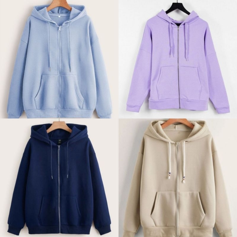 Sweater Hoodie Zipper Polos Pria Wanita Jacket resleting Bahan Fleece tebal size m-xxl