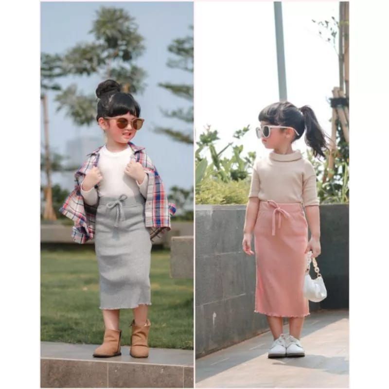 Rok Span Anak Perempuan Knit Rib Usia 1-6 Tahun | Bawahan Rok Span Anak Bahan Rib Knit Halus