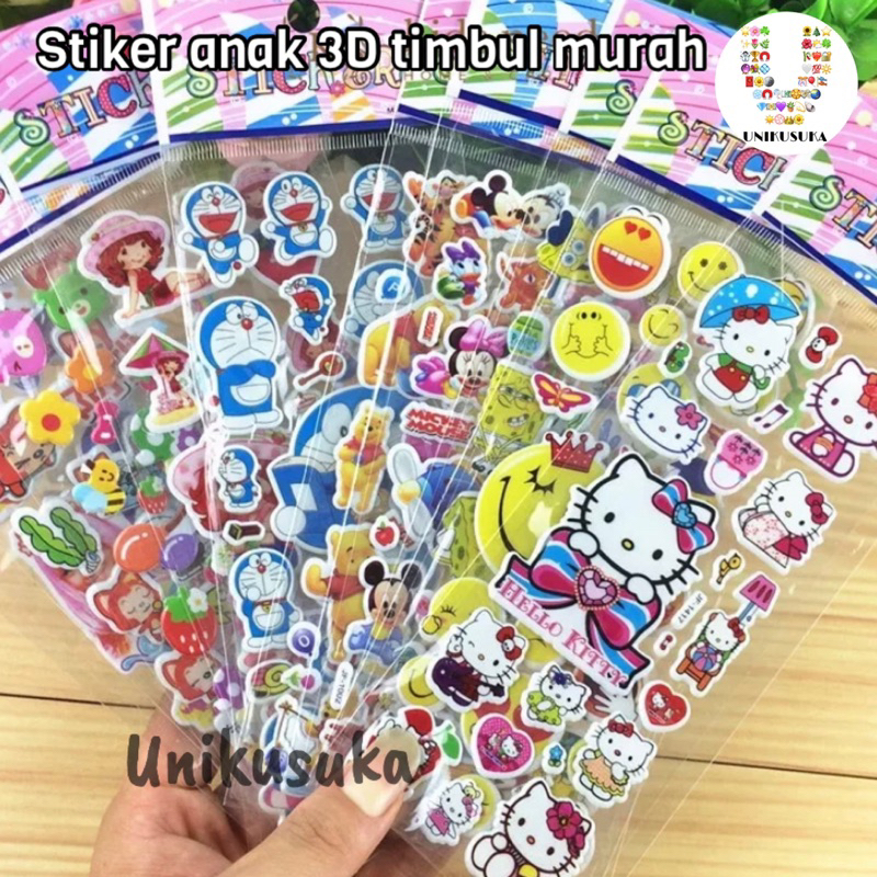 

[UNIKUSUKA] Stiker anak 3D lucu timbul, Stiker timbul anak karakter lucu unik, Stiker 3D kartun murah