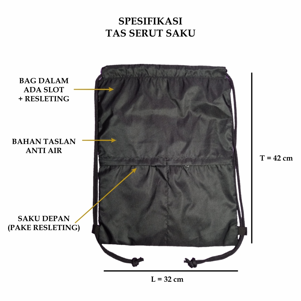 TAS SERUT PRIA WANITA ANTI AIR - GYMSACK DRAWSTRING STRING BAG TAS SEPATU OLAHRAGA SPORT BOLA FUTSAL GYM SEKOLAH WATERPROOF