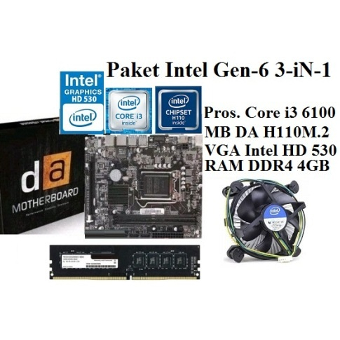 Paket Prosesor Intel Core i3 6100 MB Intel H110M.2 RAM DDR4