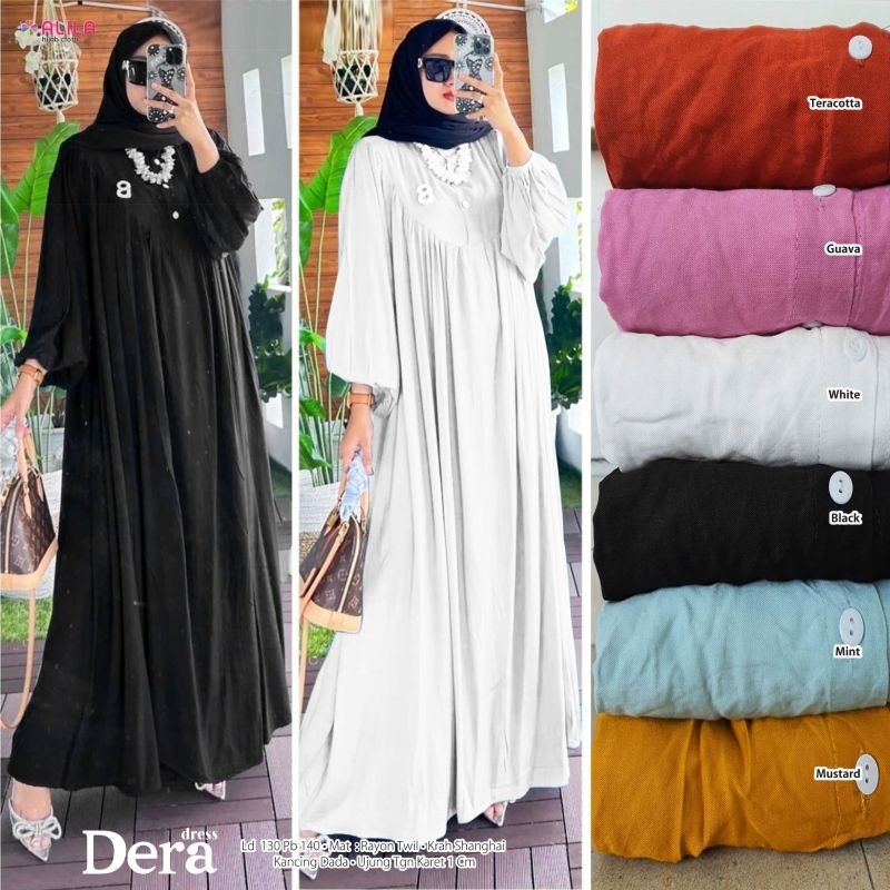 Dera Dress Maxy Gamis Polos Putih Hitam Katun Rayon Viscose Ld 130 Jumbo Fit XXXL Busui Kancing By A