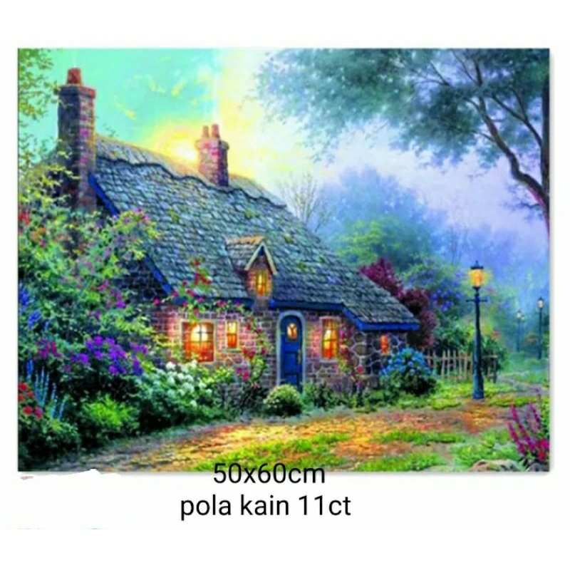 paket kristik pemandangan alam rumah pedesaan 11ct kualitas bagus