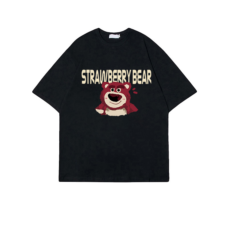 Kaos Atasan Wanita Lengan Pendek Oversize Letter and Cute Bear  Printed T-shirt Baju Wanita Kekinian Korean Style