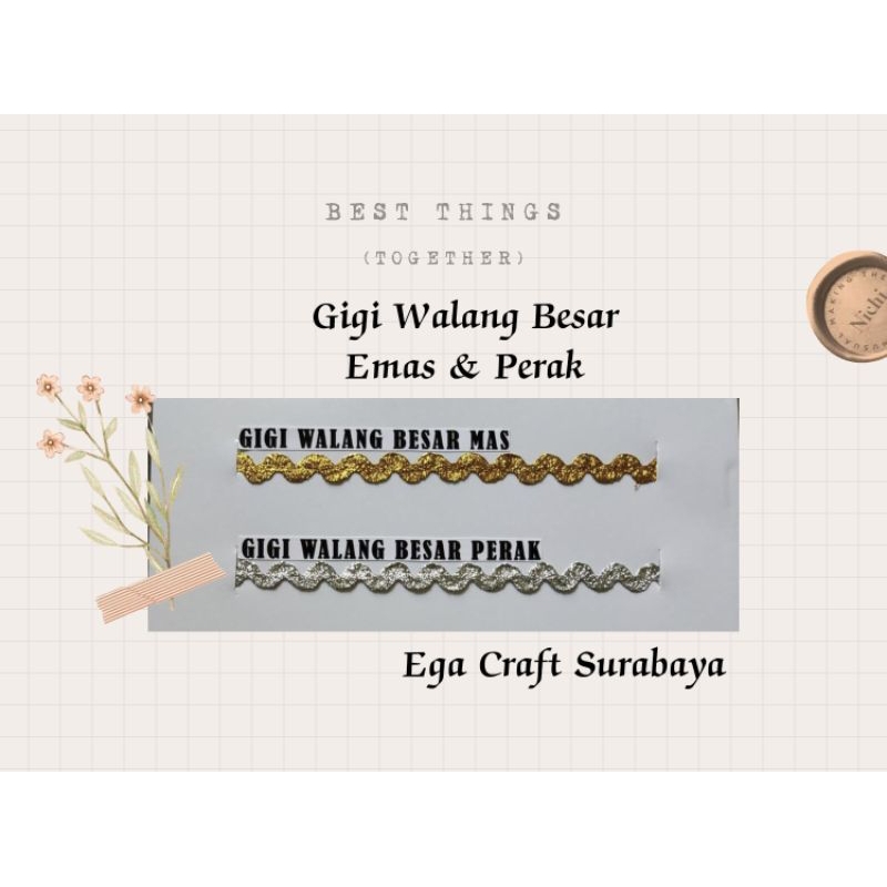 Renda Gigi Walang Besar Emas & Perak Per Roll