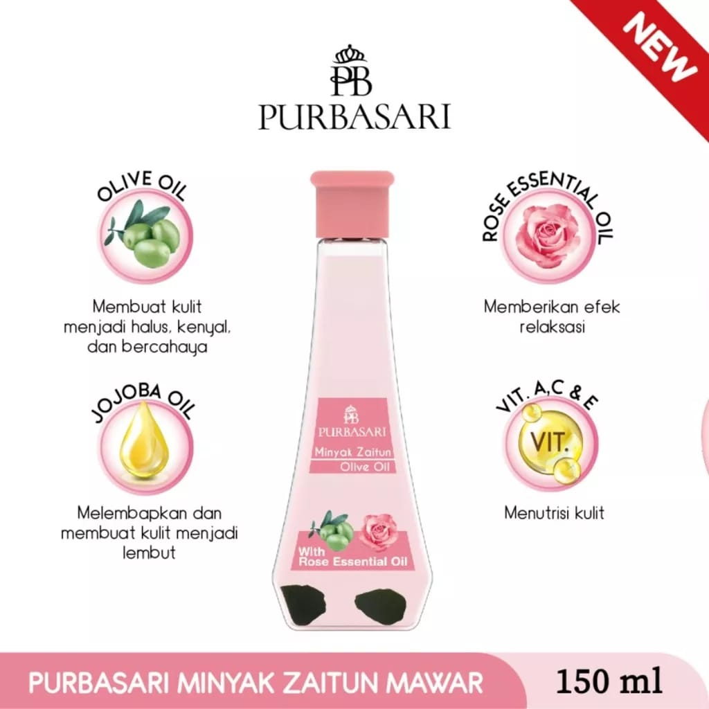 Purbasari Minyak Zaitun &amp; Zaitun Mawar 150ml &amp; 75ml