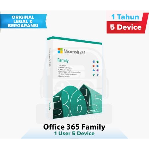 Microsoft Office 365 Family original 1 User 5 Device Subscribe 1 Tahun