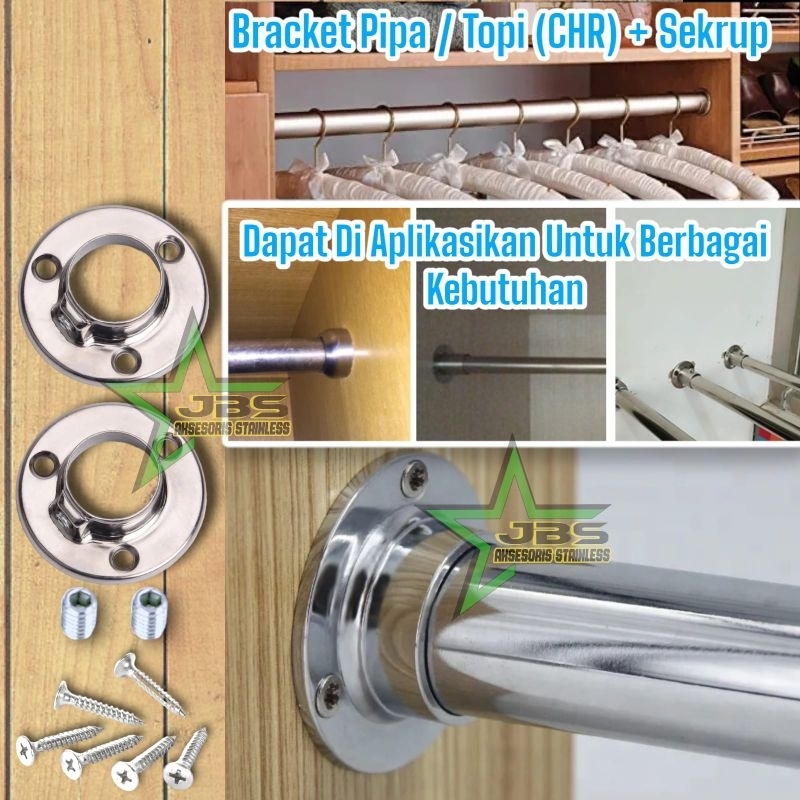 BRACKET PIPA/TOPI (CHROME) 1&quot; INCHI + SEKRUP (HARGA 1 SET = 2 PCS)