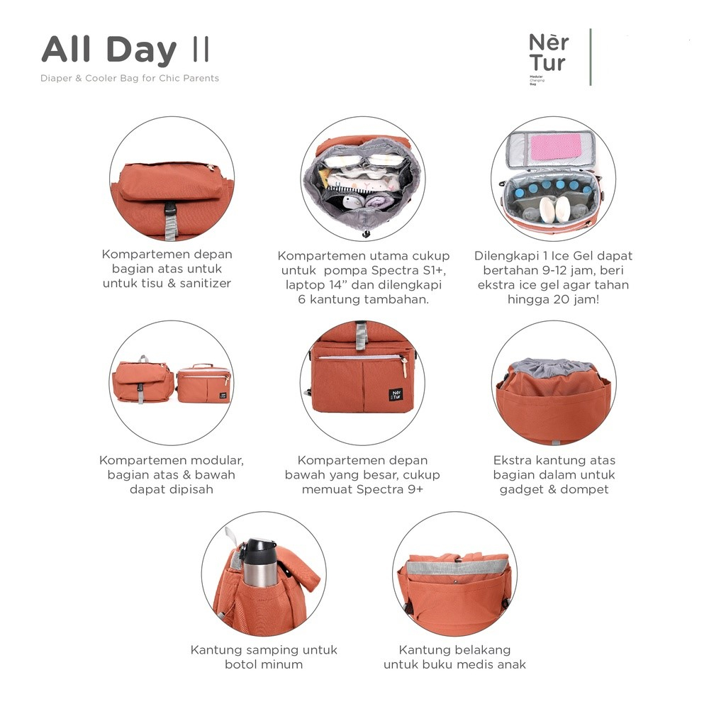 NERTUR Tas Perlengkapan Bayi Diaper &amp; Cooler Bag All Day II