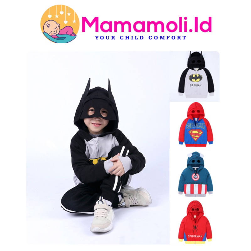 Jaket Anak Laki Laki cowok Superheroes Superman Batman Spiderman Captain Amerika Hoodie Topeng Cosplay