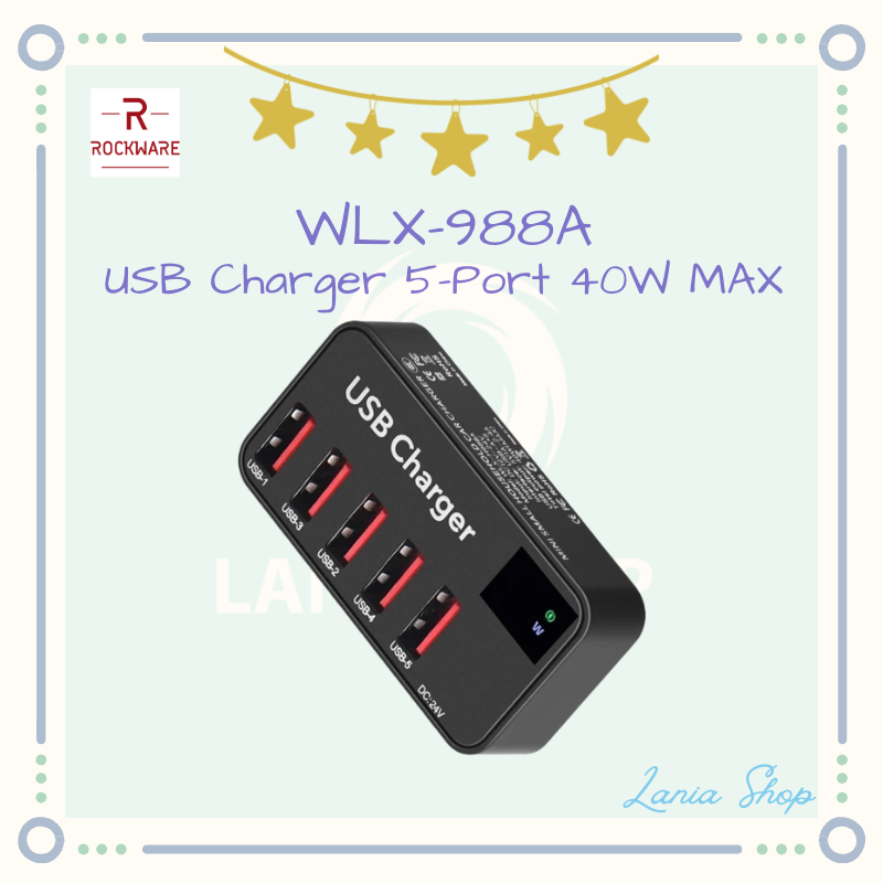 ROCKWARE WLX-988A - Mini Small Household USB Charger 5-Port 40W MAX