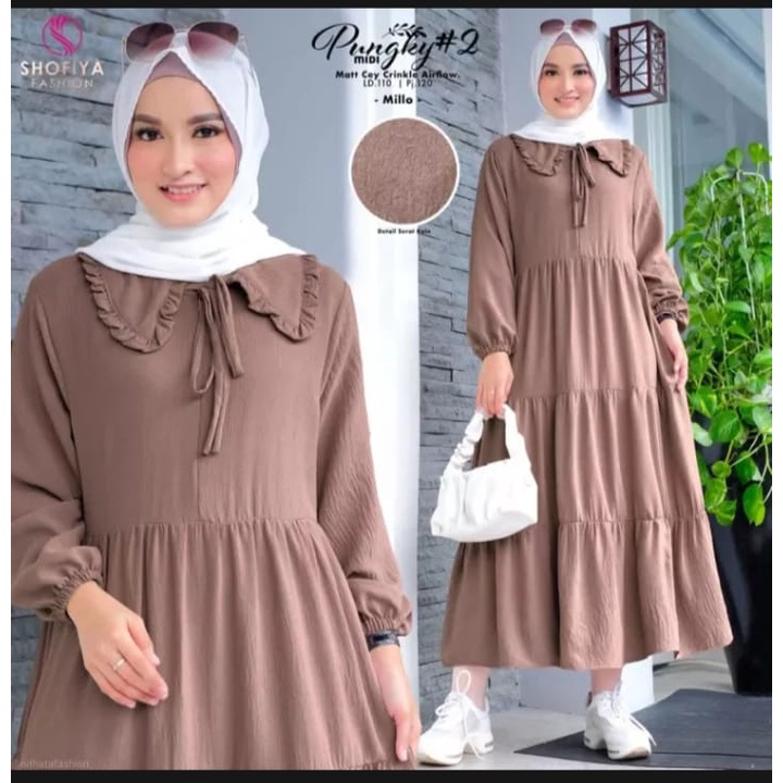 TERBARU BISA COD PUNGKY MIDI DRESS SIZE M L XL XXL JUMBO  GAMIS BAHAN CRINKLE AIRFLOW HIGH QUALITY