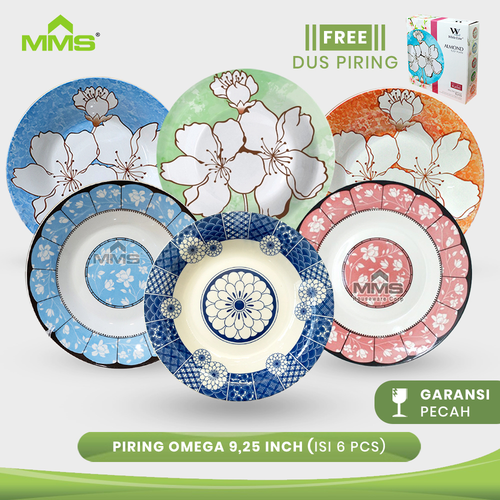 KiRimHariyangsama-- Piring Makan Omega Keramik Motif Bunga 9,25 inch isi 6 Pcs Gratis Dus Piring MMS