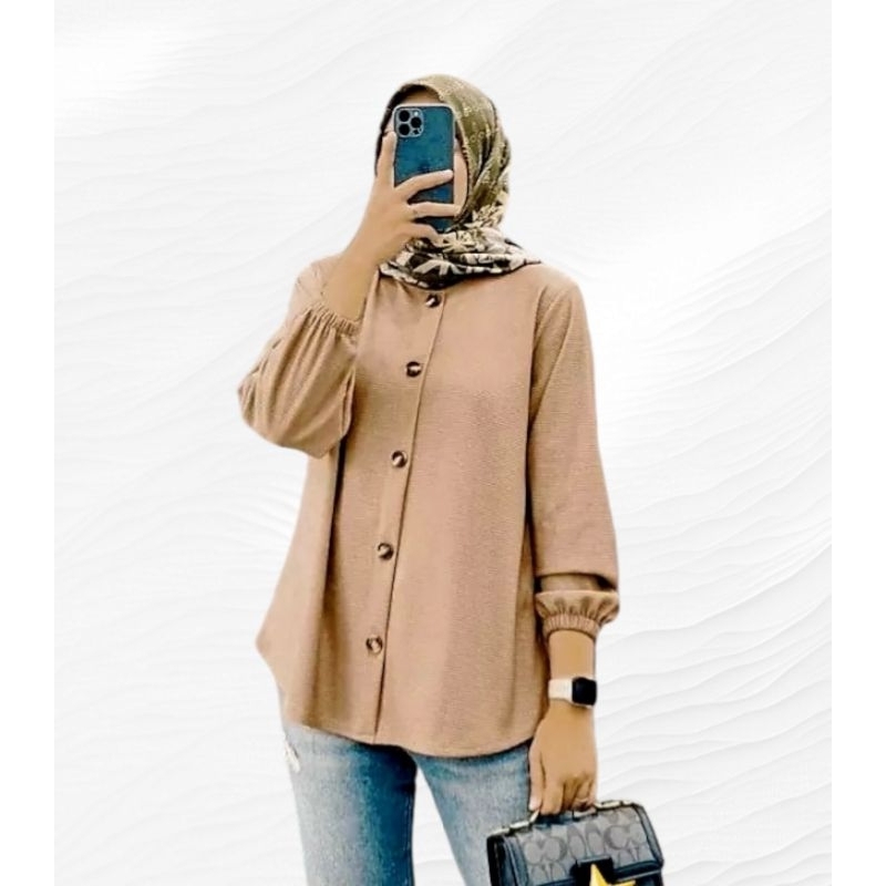 Kemeja Wanita Kemeja Jumbo Ld120&amp;Ld105 Atasan Wanita Bahan Cringkle Airflow Atasan Hijab Atasan Muslimah Kemeja Blouse Full Kancing Aktif Busui Friendly Atasan Blus Cod