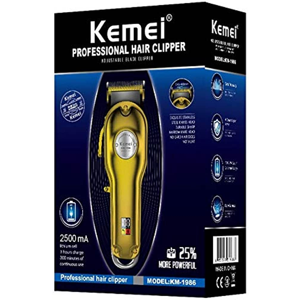 kemei km-1986 silver all metal digital LCD wireless hair clipper