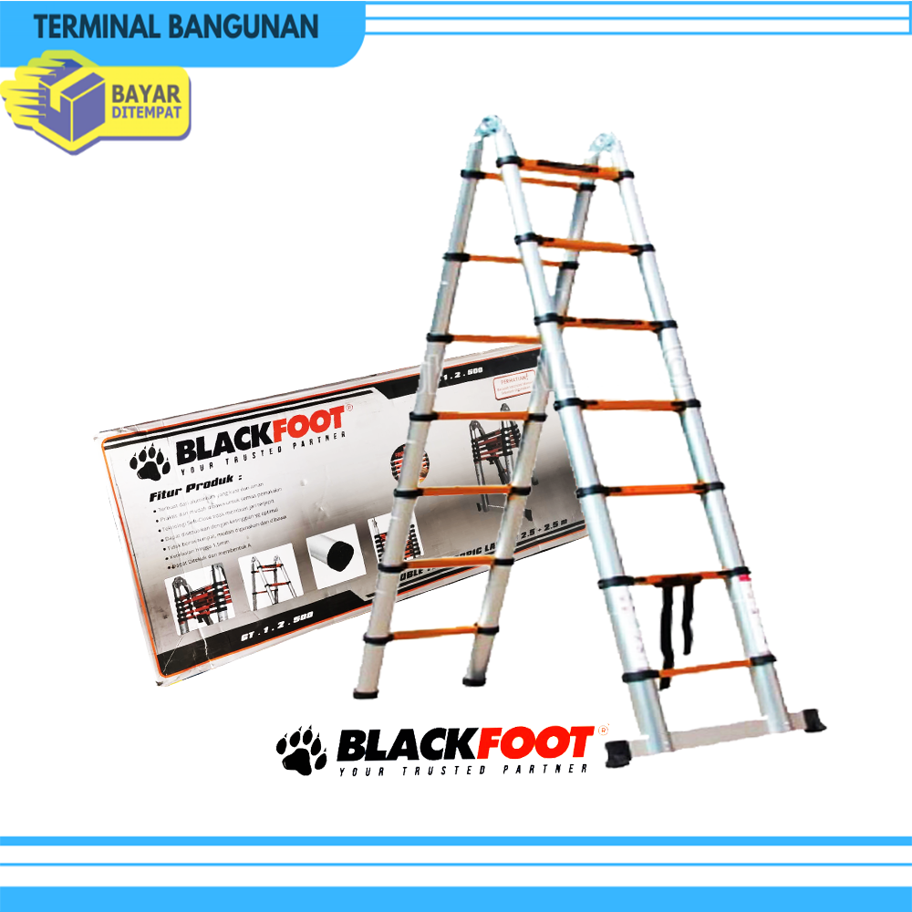 Tangga Lipat Aluminium Teleskopik BlackFoot 3.8 M Double (1.9+1.9)