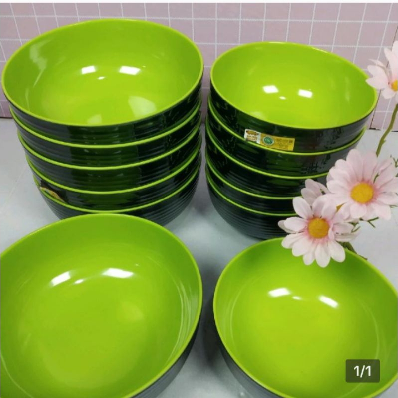 Mangkok Melamin 12pcs Golden Dragon - Mangkok Ulir - Mangkok Jepang - Mangkok dua warna hijau hitam