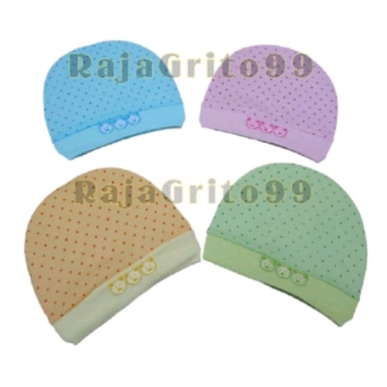 Topi Bayi Polkadot Newborn / Kupluk Bayi Tabur Bintik / Topi Bayi Warna