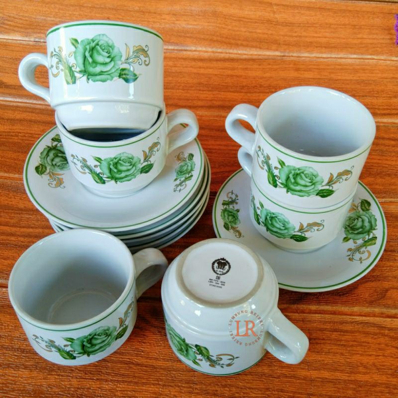 1SET CANGKIR KERAMIK BUNGA/ 12PCS CANGKIR + TATAKAN KERAMIK TEBAL / CANGKIR KOPI KERAMIK BUNGA / CAN
