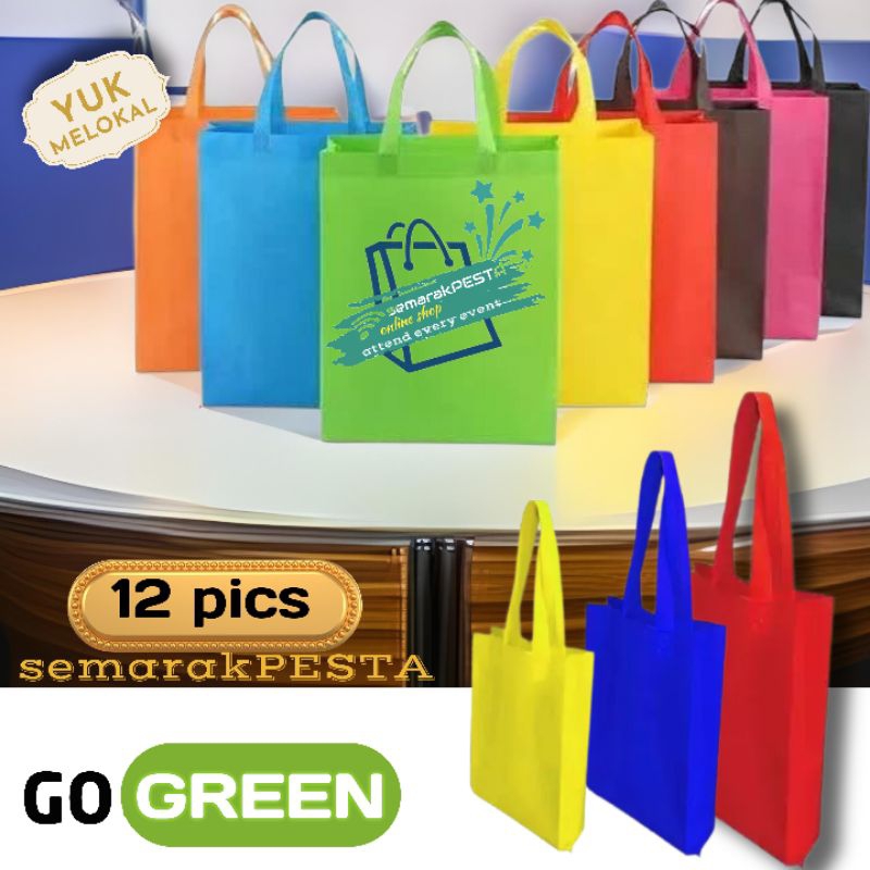 

(12pics) goodiebag spunbond,tas souvenir, tas hadiah, tas kado, tas gomico, tas go green, tas souvenir, tas belanja,handle bag