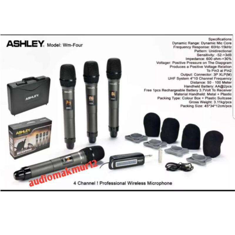 Mic Wireless 4 Handle Ashley WM- Four Microphone Original Free Koper