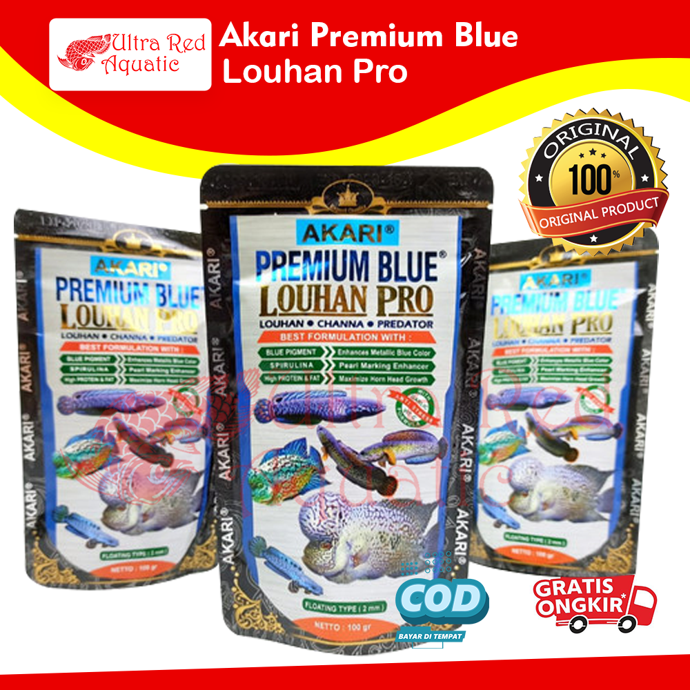 Akari Premium Blue Louhan Pro 100Gram 100Gr Makanan Pelet Ikan Lohan Louhan