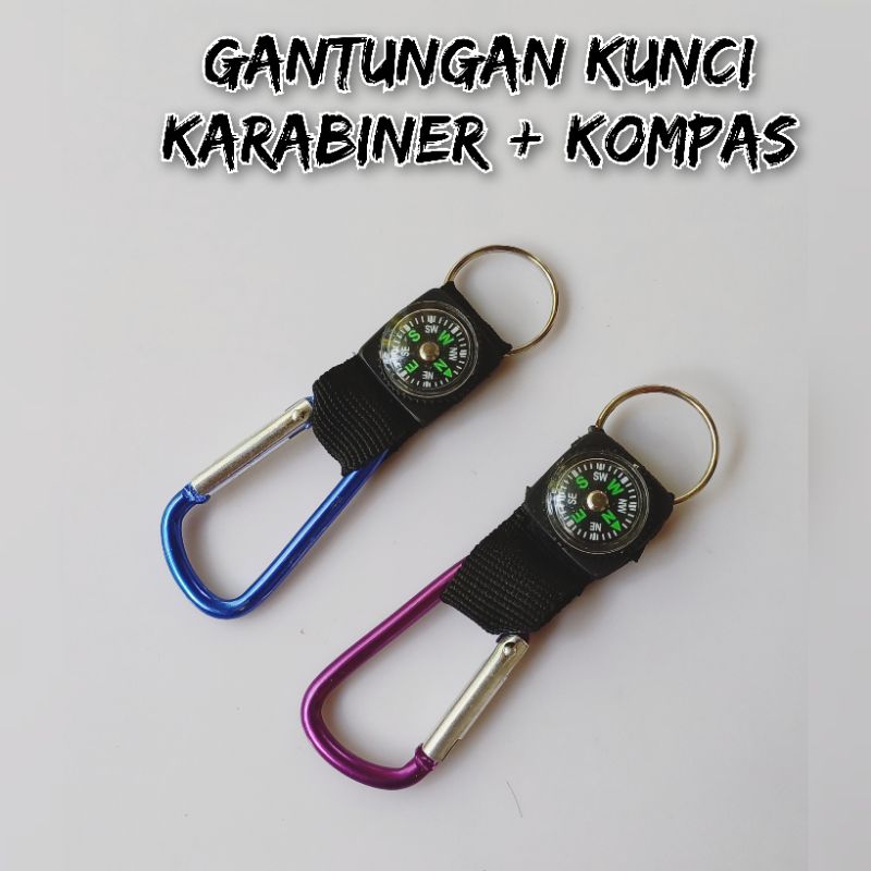 Gantungan Kunci Besi Karabiner + Kompas