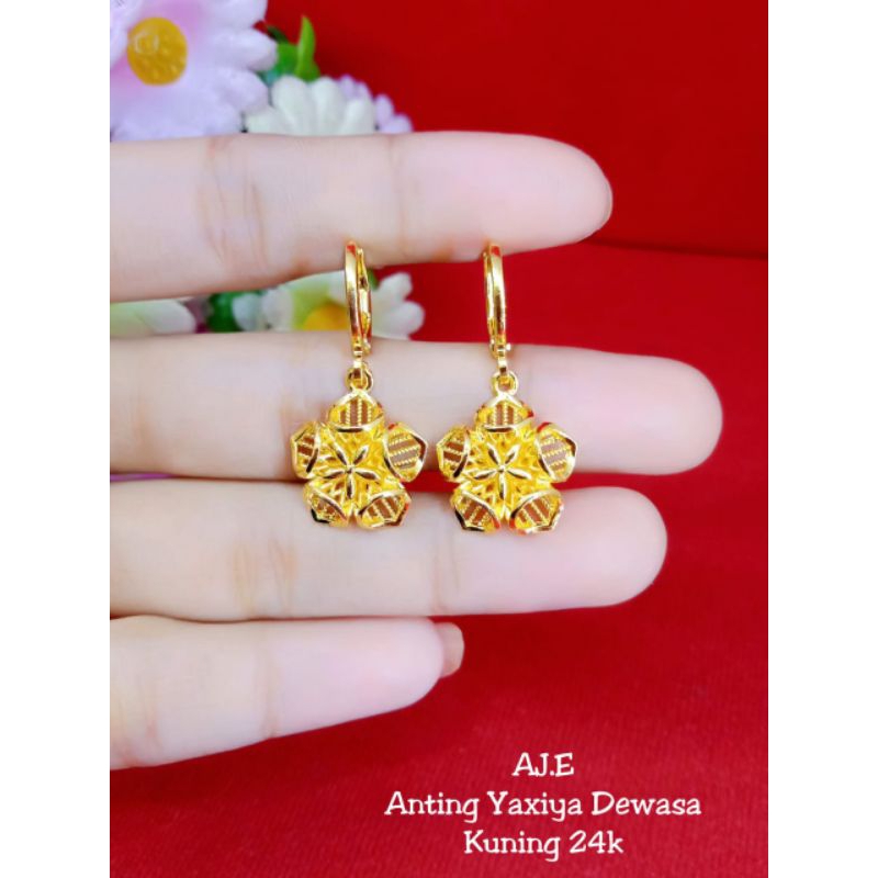 anting jepit bunga anak dan dewasa lapis emas 24k