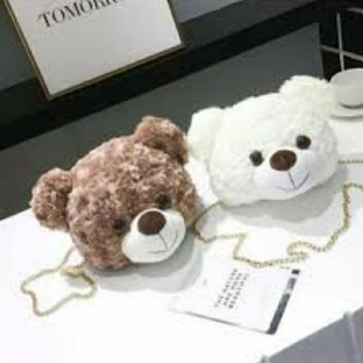 Tas Boneka Kepala Beruang Teddy Bear Selempang Rante Gold/Tas Hp Cewe LUCUUUUUUU