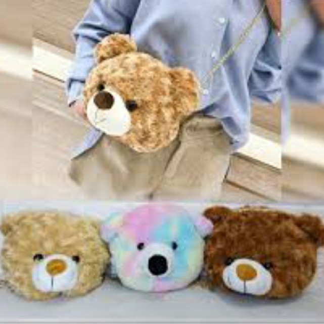 Tas Boneka Kepala Beruang Teddy Bear Selempang Rante Gold/Tas Hp Cewe LUCUUUUUUU