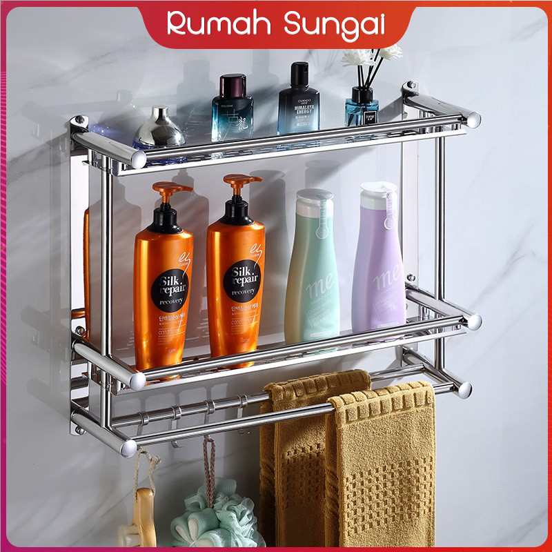 Rak Dinding Kamar Mandi Rak Kamar Mandi 304 Stainless Rak Kamar Mandi Tempel Rak Gantung Kamar Mandi