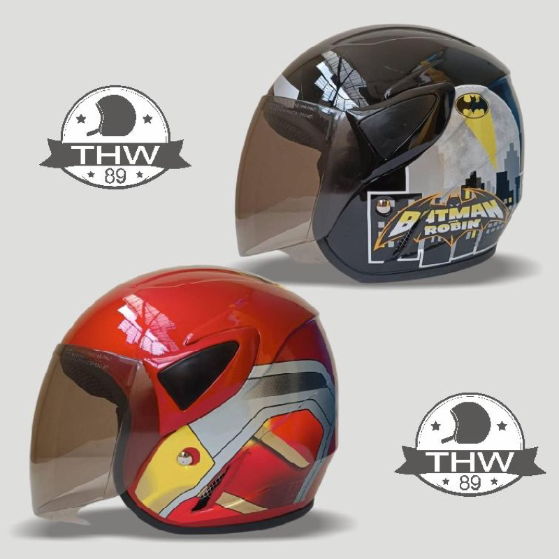 HELM BOGO MOTIF IRON MAN , BATMAN FULL LEHER ANAK UMUR 3- 5 TAHUN