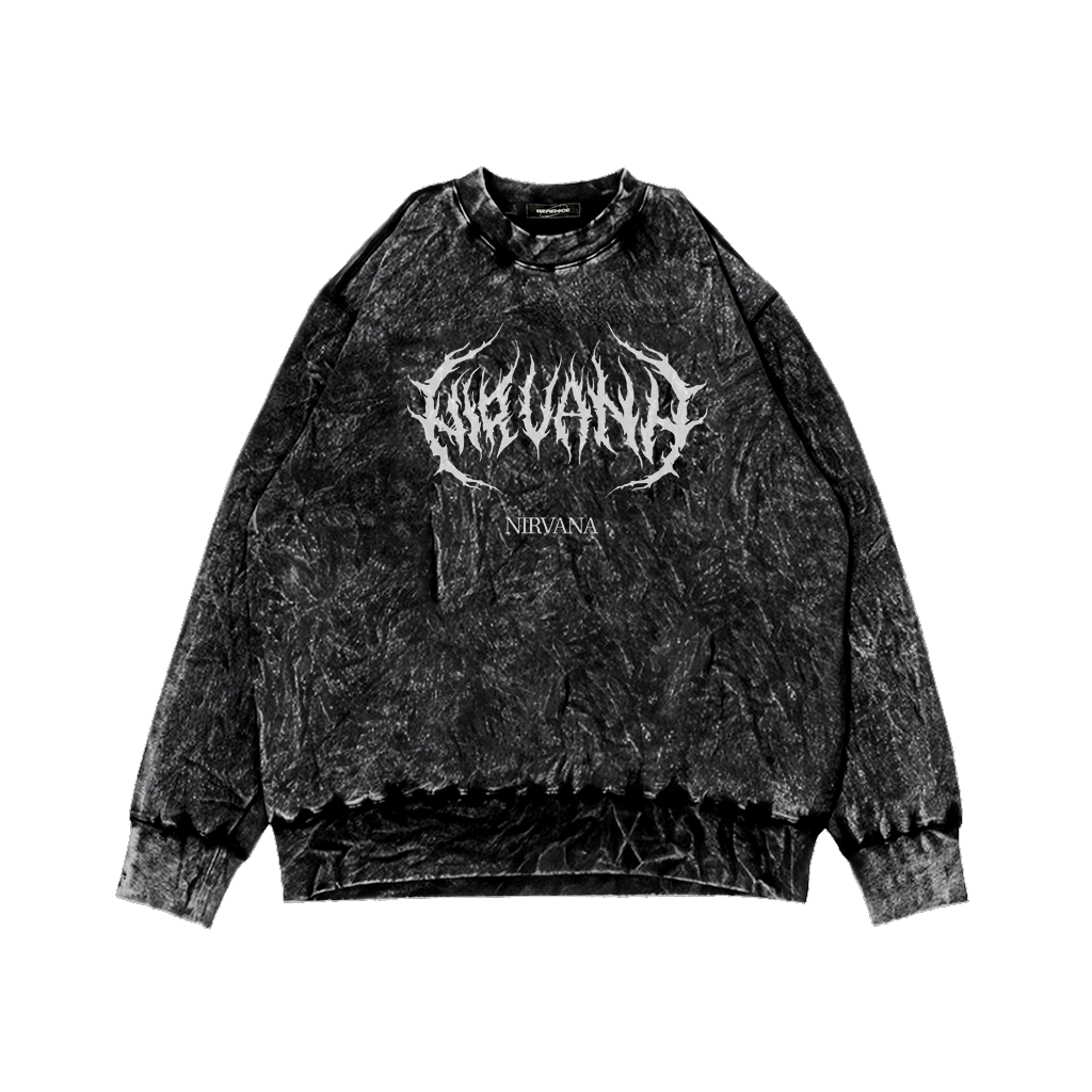 Sweater Crewneck Sandwash Metal Motif Metallica Red bahan Premium Full Tag