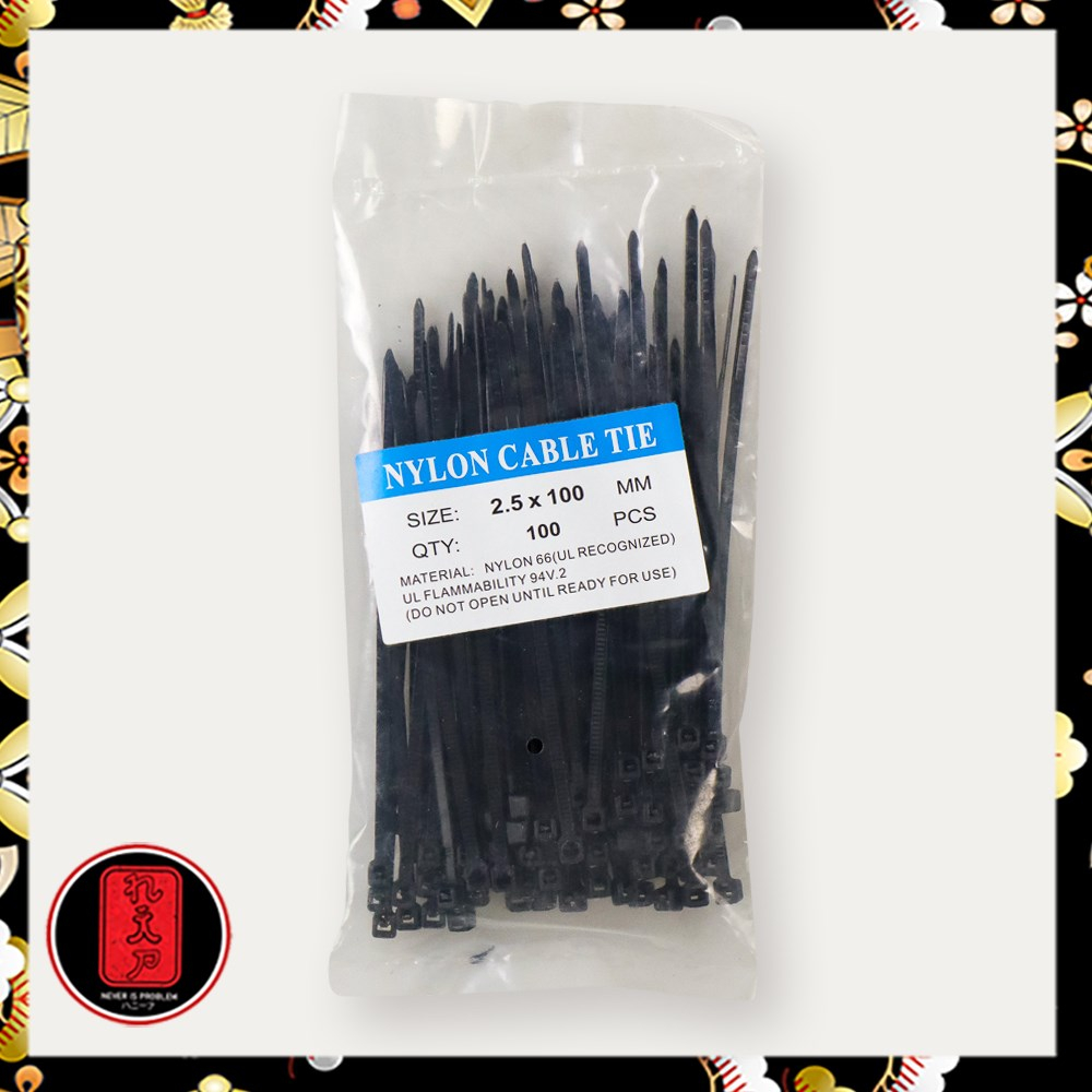 Kabel Tis Ties Self Locking Wire Zip Cable Organizer 2.5x100mm 100 PCS - V94 - Black