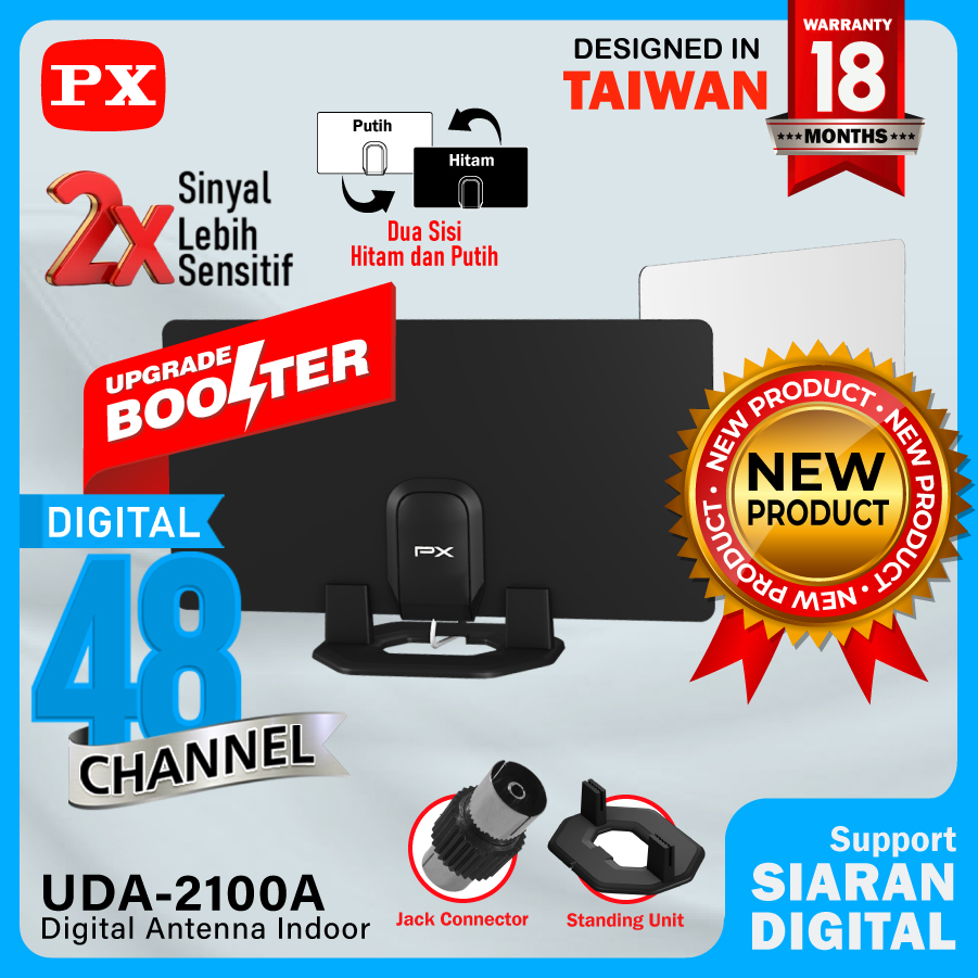 Antena TV Digital Analog Indoor Dinding DVB-T2 + Booster PX UDA-2100A