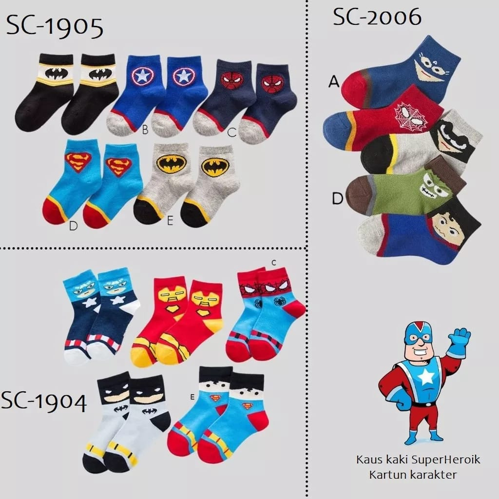 SC2006 Kaus kaki anak Kaos Kaki Import  Kaos Kaki Anak super Hero Anak TK SD PAUD Slip on Pendek untuk umur 1-10 tahun terlaris Dan termurah