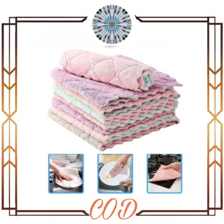 (COD)Kain lap dapur cleaning cloth/kain lap anti minyak microfiber kitchen/lap cuci piring  16*21