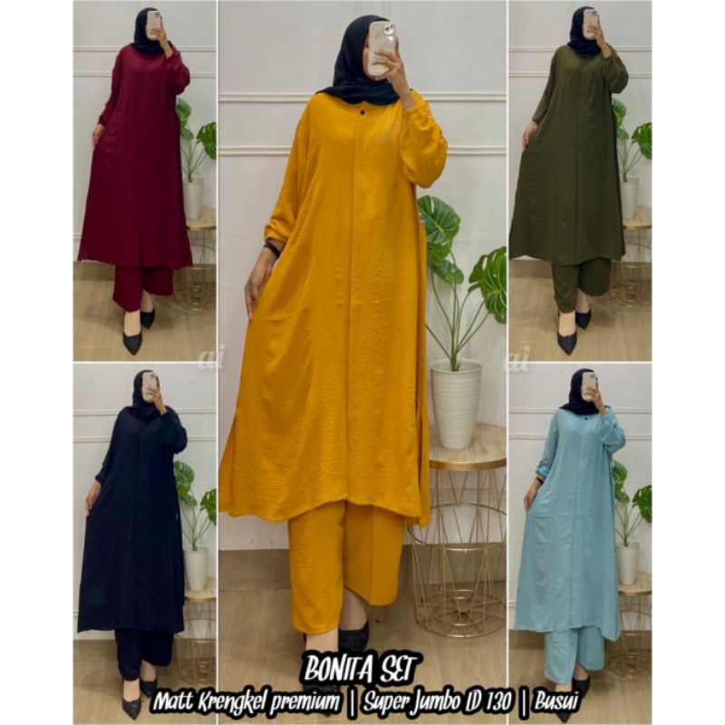 ONE SET WANITA SUPER JUMBO SETELAN SYAKILA LONG TUNIK