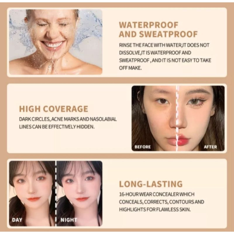 YZS Concealer Palette High Coverage 3 Colours Kosmetik foundation dandan wanita Waterproof