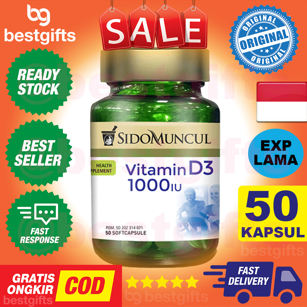 SIDOMUNCUL SIDO MUNCUL VITAMIN D3 1000 IU MEMELIHARA KESEHATAN TULANG DAN IMUN 50 SOFTCAPSUL