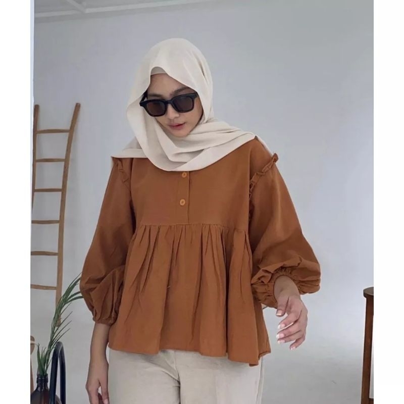 Kinan Kemeja Blouse Wanita Linen Lengan Balon