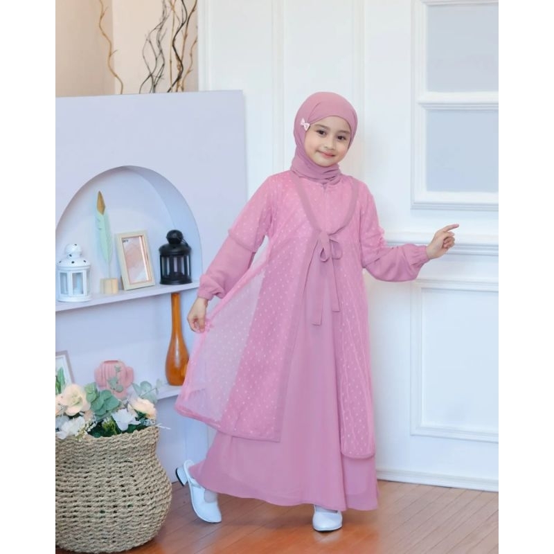 GAMIS PESTA ANAK ANAK 9-12 TAHUN/NAFISHA SYARI KIDS DRESS ANAK SET OUTER KEKINIAN/FASHION MUSLIM ANAK PEREMPUAN 2024/FAR MOSLEMSTORE