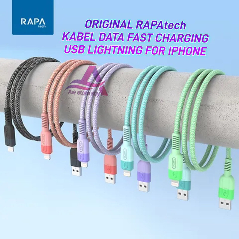 RAPAtech Colorfull Kabel Data Usb Lightning Nylon Braided Fast Charging 2.4A Data Cable For iPhone 6/6s/6+/6S+/7/7+/8/8+/X/XS MAX/XR/11/12/13/14 Pro Max/ Line X