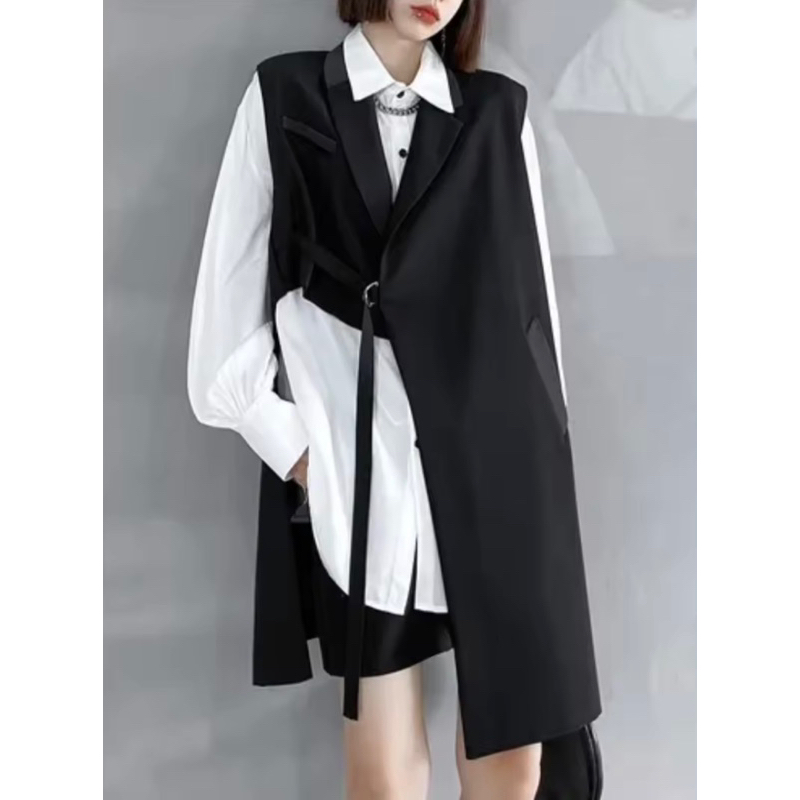 Blazer Zigzag asimetric harajuku / vest korean style / rompi hitam korea