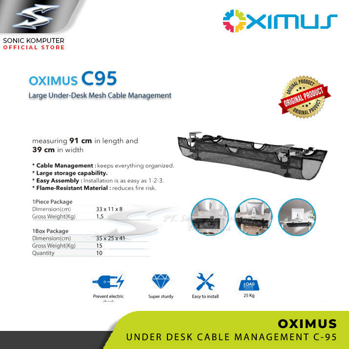 Underdesk Cable Management Tray Large Storage Capacity Oximus C95